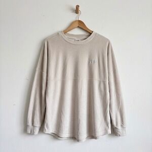 PINK Victoria's Secret Velour Spirit Jersey Sweatshirt Beige XS Oversized Logo
